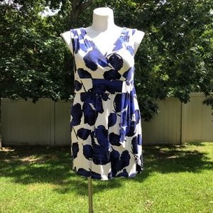 Soma, L,  Soft Side Wrap Empire Tank Tunic - ROSE SHADOW JEWEL BLUE, NEW(OTHER)